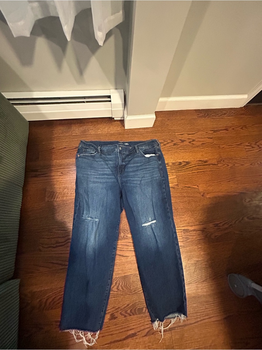 Old Navy Dark High Rise Straight Jeans with Distressed Knees Short Length